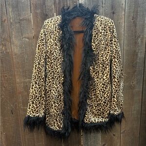Reversible Leopard Print Faux Fur Trim Jacket